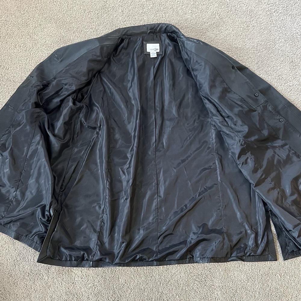 East 5th Black Genuine Leather Jacket Womens 2X Button Front Coat‎ Sleek Clean - Picture 9 of 9